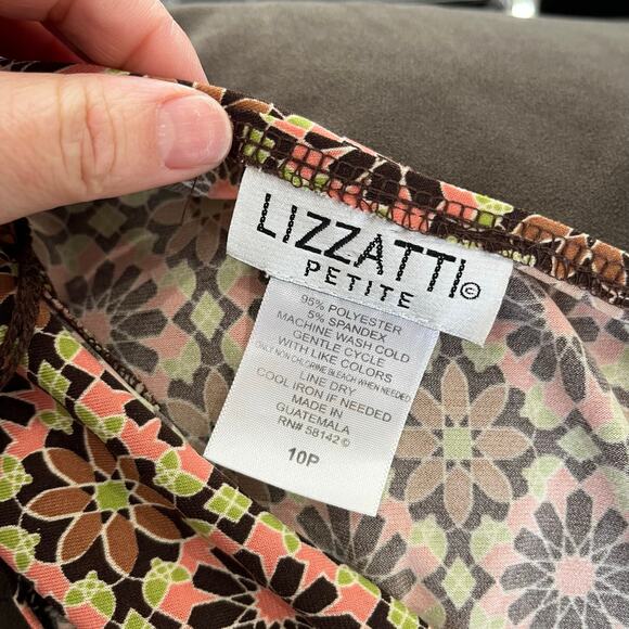 90s Lizzatti Poly Spandex Floral Printed Knot Front V Neck Short Dress Size 10 P - Picture 5 of 6